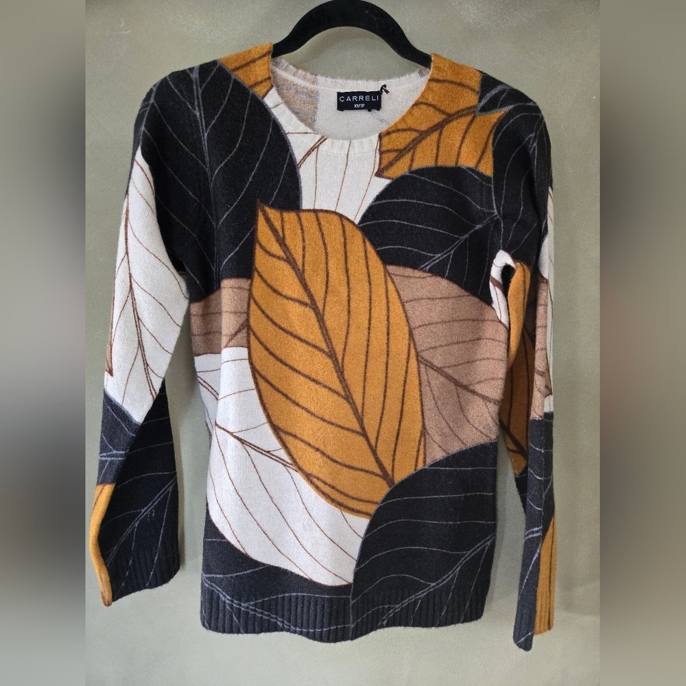 Carreli | Knit Sweater with Mustard Leaf Print, Size XS - Picture 2 of 10